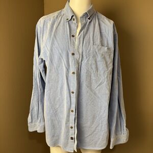 Territory Ahead Mens Large Corduroy Button-Up Casual Shirt Denim Color Blue